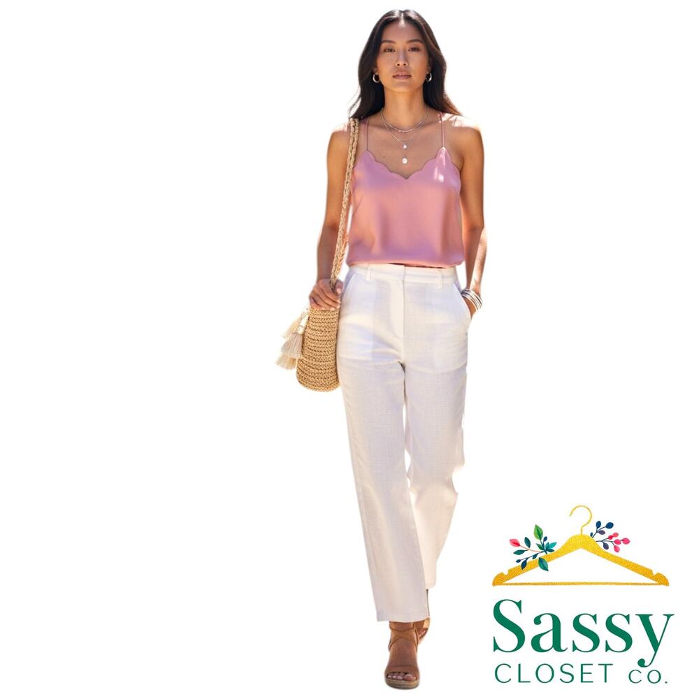 J.CREW Pink Scalloped Cami Top 2 EUC Lined Adjustable Spaghetti Strap Tank